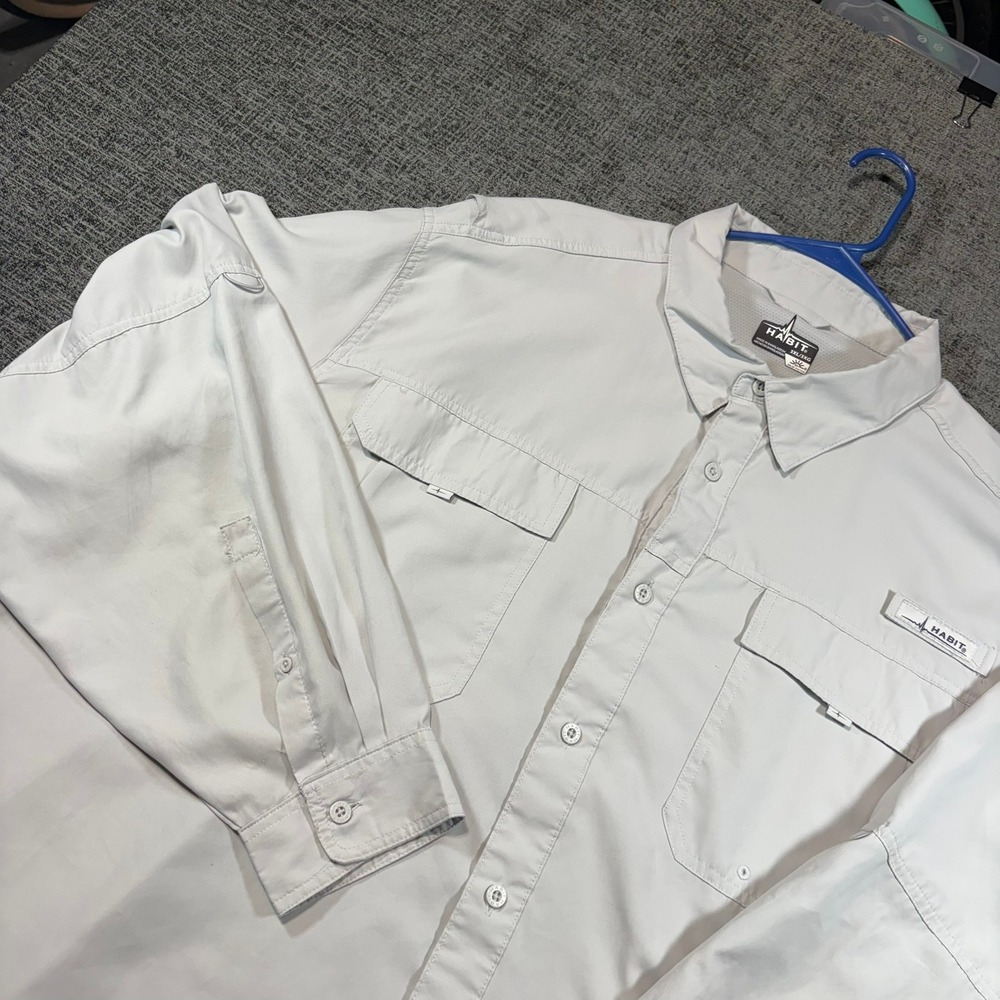 Habit Fishing Shirt Mens 3XL Gray Long Sleeve Ventilated UPF Performance Button